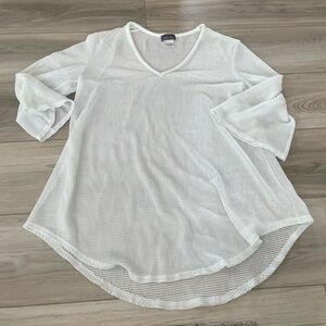 Jordan Taylor White Sheer V Neck Long Sleeve Mesh Swim Coverup Top Size Small